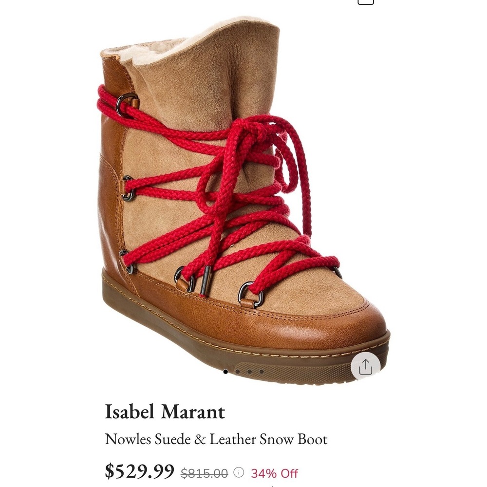 Isabel Marant Nowles Suede Leather Snow Boots Wedge Heel Tan 36
